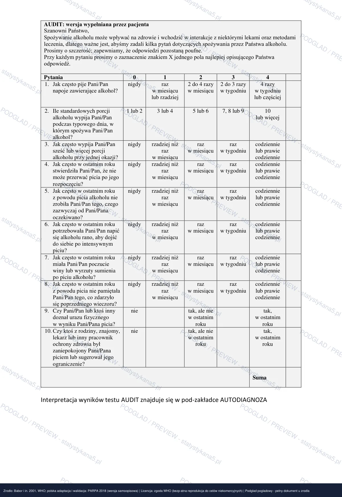 Podgląd arkusza AUDIT (watermark PREVIEW)